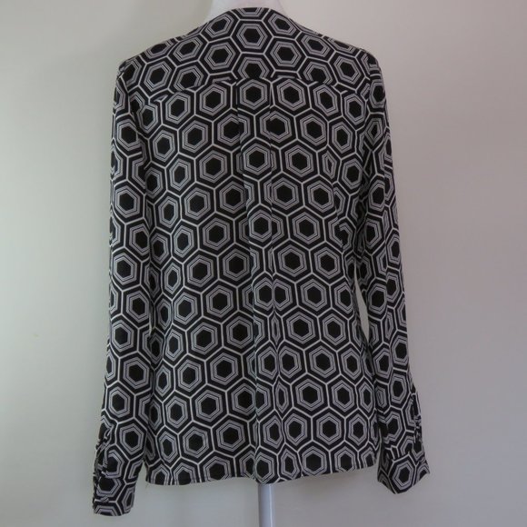 INC Women's Geometric Print Long-Sleeve Pullover V-Neck Blouse Size 0 XS (C914) - Picture 5 of 7